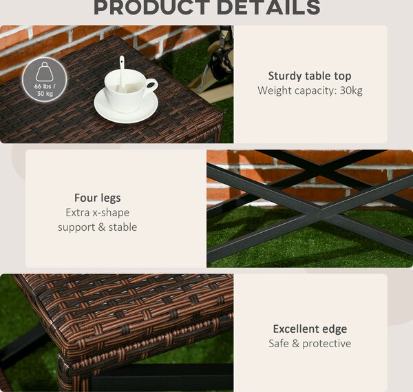 Outsunny PE Rattan Garden Side Table, Outdoor Coffee Table with X-Shape Frame, Mixed Brown