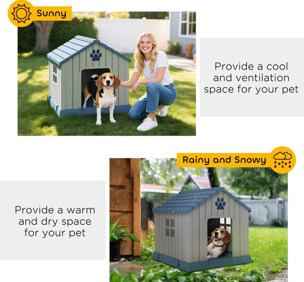 PawHut Dog Kennel Outdoor for Medium Dogs, Waterproof Plastic Dog House for Garden, Patio, 85 x 79 x 82 cm, Grey