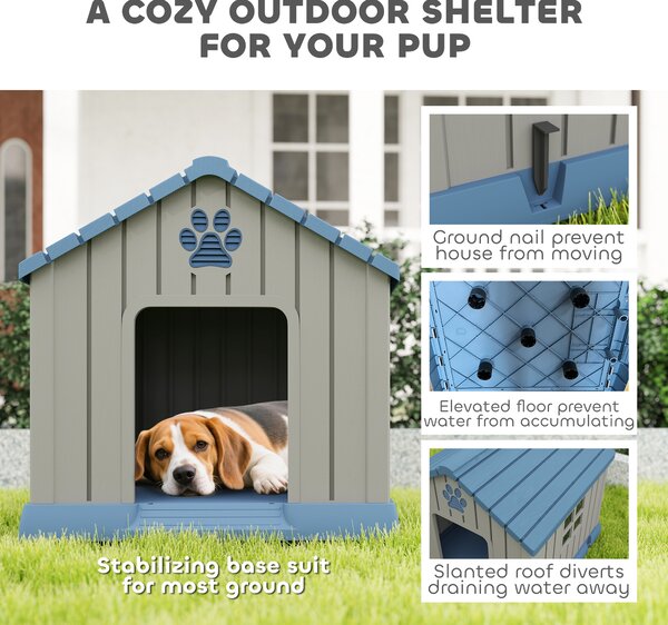 PawHut Dog Kennel Outdoor for Medium Dogs, Waterproof Plastic Dog House for Garden, Patio, 85 x 79 x 82 cm, Grey