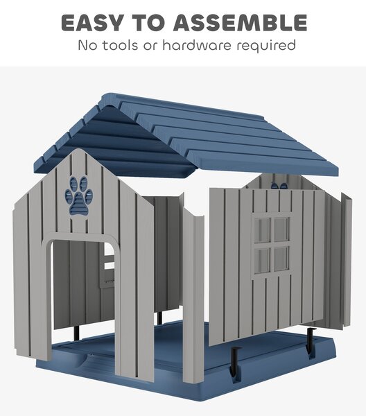 PawHut Dog Kennel Outdoor for Medium Dogs, Waterproof Plastic Dog House for Garden, Patio, 85 x 79 x 82 cm, Grey