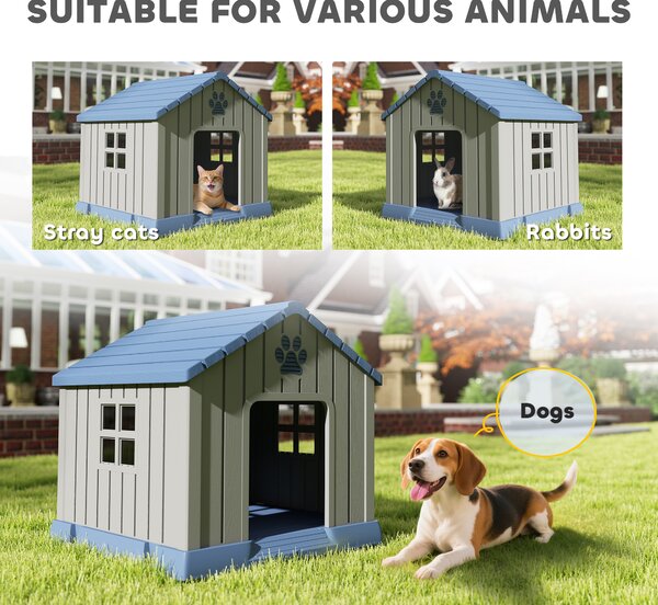 PawHut Dog Kennel Outdoor for Medium Dogs, Waterproof Plastic Dog House for Garden, Patio, 85 x 79 x 82 cm, Grey