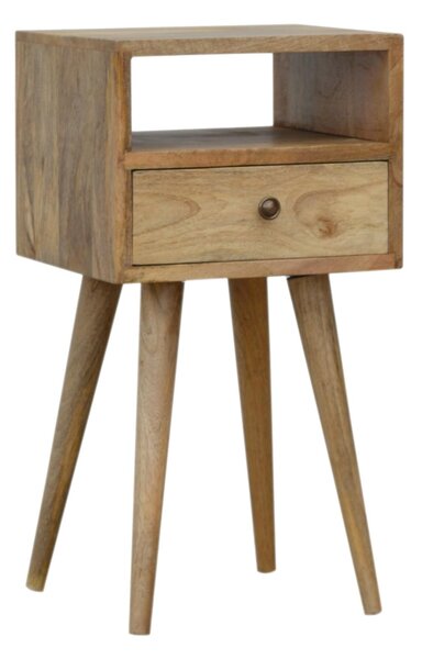 Solid Wood Mini Bedside Table with Drawer and Open Slot for Storage, Handcrafted Desk with Oak-effect Finish, 30L x 30W x 57H cm, Brown Aosom UK