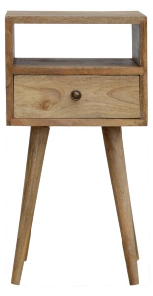 Solid Wood Mini Bedside Table with Drawer and Open Slot for Storage, Handcrafted Desk with Oak-effect Finish, 30L x 30W x 57H cm, Brown Aosom UK