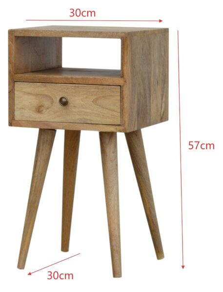 Solid Wood Mini Bedside Table with Drawer and Open Slot for Storage, Handcrafted Desk with Oak-effect Finish, 30L x 30W x 57H cm, Brown Aosom UK