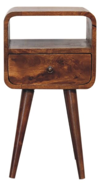100 % Solid Mango Wood Mini Bedside Table with Drawer and Open Shelf, Hand-Finished Desk with Unique Grain, 30L x 30W x 55H cm, Brown Aosom UK