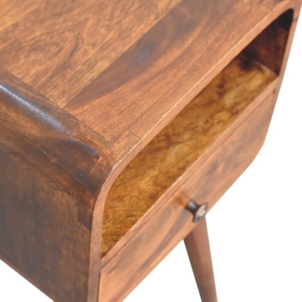 100 % Solid Mango Wood Mini Bedside Table with Drawer and Open Shelf, Hand-Finished Desk with Unique Grain, 30L x 30W x 55H cm, Brown Aosom UK