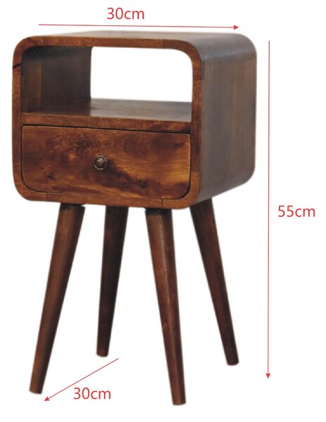100 % Solid Mango Wood Mini Bedside Table with Drawer and Open Shelf, Hand-Finished Desk with Unique Grain, 30L x 30W x 55H cm, Brown Aosom UK