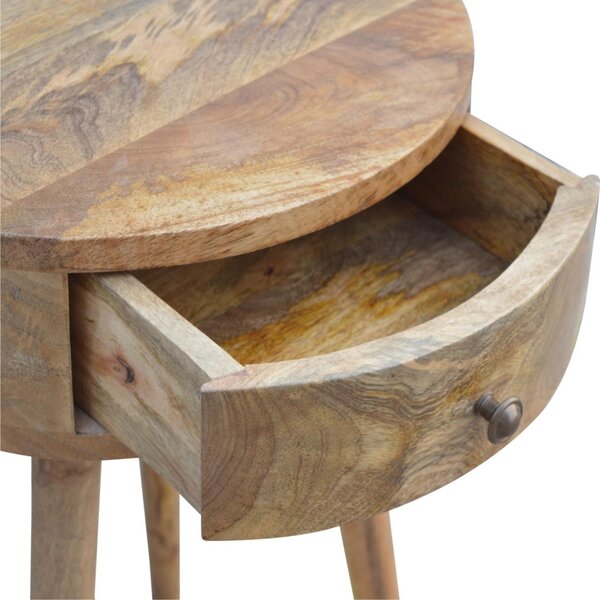 Solid Mango Wood Nordic Round Bedside Table with Unique Grain Pattern, Nightstand with Nordic Legs and Drawer, 40L x 40W x 56H cm, Brown Aosom UK