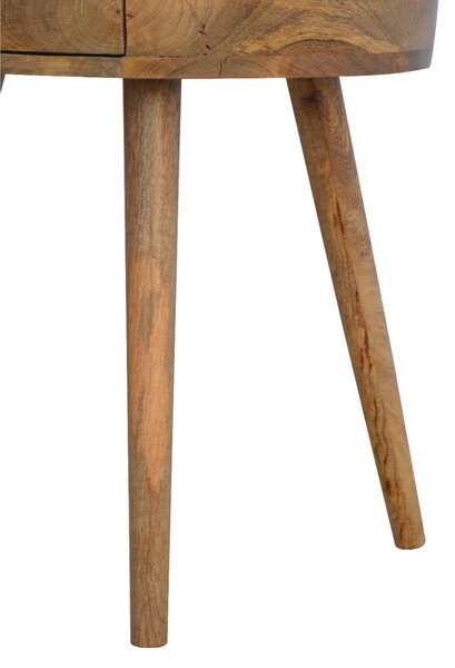 Solid Mango Wood Nordic Round Bedside Table with Unique Grain Pattern, Nightstand with Nordic Legs and Drawer, 40L x 40W x 56H cm, Brown Aosom UK