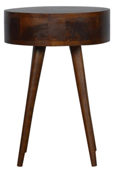 Solid Wood Nordic Circular Bedside Table with Natural Grain and Drawer, Handcrafted Desk with Easy Assembly, 40L x 40W x 56H cm, Brown Aosom UK