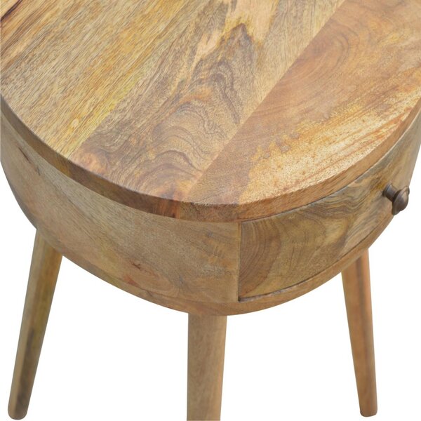 Solid Mango Wood Nordic Round Bedside Table with Unique Grain Pattern, Nightstand with Nordic Legs and Drawer, 40L x 40W x 56H cm, Brown Aosom UK