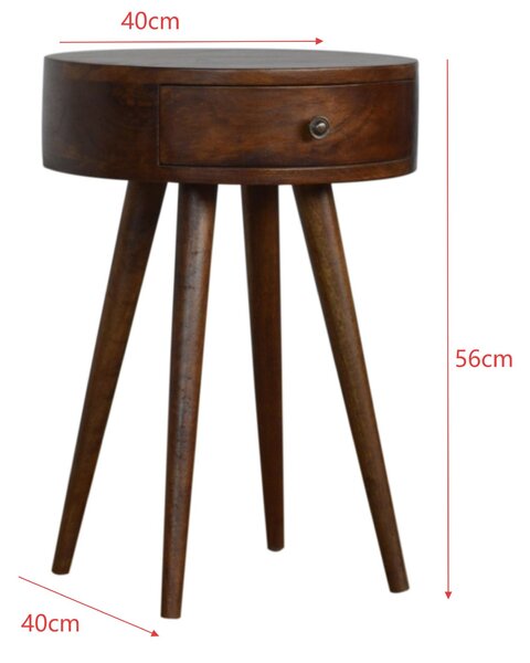 Solid Wood Nordic Circular Bedside Table with Natural Grain and Drawer, Handcrafted Desk with Easy Assembly, 40L x 40W x 56H cm, Brown Aosom UK
