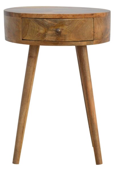 Solid Mango Wood Nordic Round Bedside Table with Unique Grain Pattern, Nightstand with Nordic Legs and Drawer, 40L x 40W x 56H cm, Brown Aosom UK
