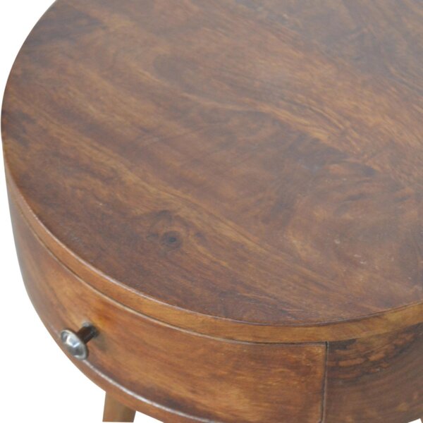Solid Wood Nordic Circular Bedside Table with Natural Grain and Drawer, Handcrafted Desk with Easy Assembly, 40L x 40W x 56H cm, Brown Aosom UK