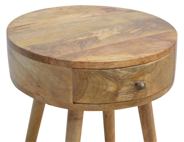 Solid Mango Wood Nordic Round Bedside Table with Unique Grain Pattern, Nightstand with Nordic Legs and Drawer, 40L x 40W x 56H cm, Brown Aosom UK
