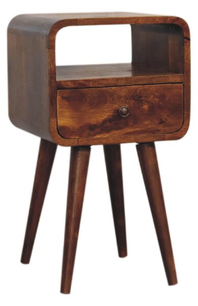 100 % Solid Mango Wood Mini Bedside Table with Drawer and Open Shelf, Hand-Finished Desk with Unique Grain, 30L x 30W x 55H cm, Brown Aosom UK