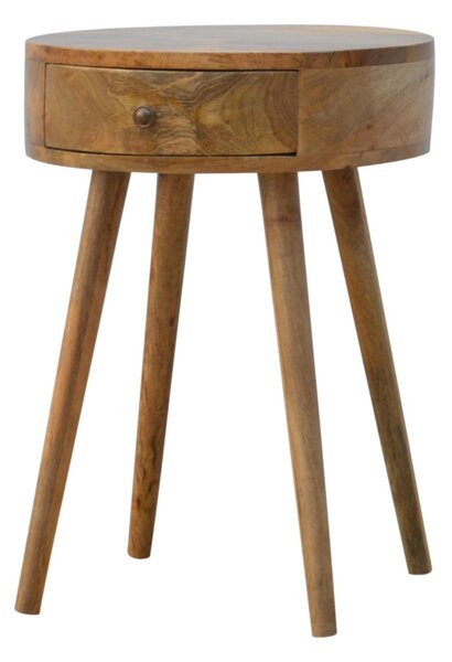 Solid Mango Wood Nordic Round Bedside Table with Unique Grain Pattern, Nightstand with Nordic Legs and Drawer, 40L x 40W x 56H cm, Brown Aosom UK