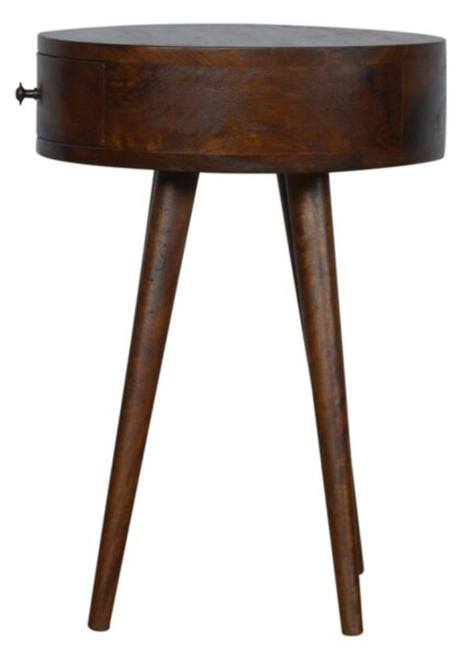 Solid Wood Nordic Circular Bedside Table with Natural Grain and Drawer, Handcrafted Desk with Easy Assembly, 40L x 40W x 56H cm, Brown Aosom UK