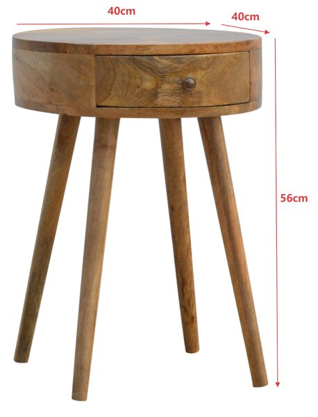 Solid Mango Wood Nordic Round Bedside Table with Unique Grain Pattern, Nightstand with Nordic Legs and Drawer, 40L x 40W x 56H cm, Brown Aosom UK