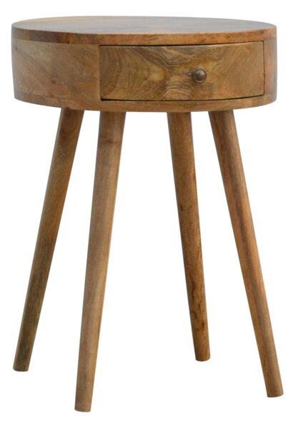 Solid Mango Wood Nordic Round Bedside Table with Unique Grain Pattern, Nightstand with Nordic Legs and Drawer, 40L x 40W x 56H cm, Brown Aosom UK