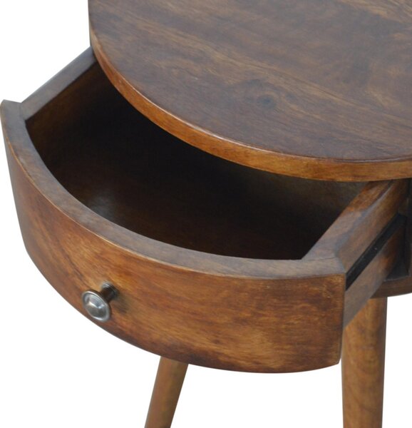 Solid Wood Nordic Circular Bedside Table with Natural Grain and Drawer, Handcrafted Desk with Easy Assembly, 40L x 40W x 56H cm, Brown Aosom UK