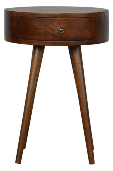 Solid Wood Nordic Circular Bedside Table with Natural Grain and Drawer, Handcrafted Desk with Easy Assembly, 40L x 40W x 56H cm, Brown Aosom UK