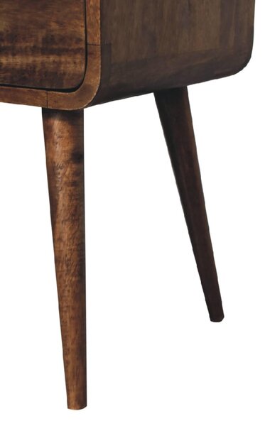 Solid Mango Wood Mini Curved Bedside Table with Drawer and Open Shelf, Desk with Aged Weathered Finish, 30L x 30W x 55H cm, Brown Aosom UK