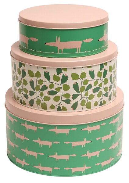 Scion Dexam Mr Fox Set of 3 Round Mint Green Cake Tins