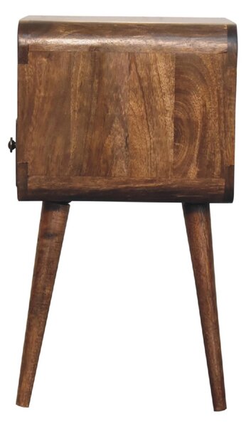 Solid Mango Wood Mini Curved Bedside Table with Drawer and Open Shelf, Desk with Aged Weathered Finish, 30L x 30W x 55H cm, Brown Aosom UK