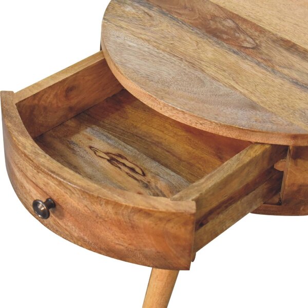 Solid Mango Wood Mini Circular Bedside Table with Smooth-Glide Drawer and Oak-Effect Finish, Desk for Bedroom, 32L x 40W x 52H cm, Brown Aosom UK