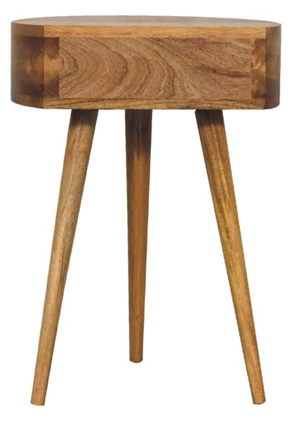 Solid Mango Wood Mini Circular Bedside Table with Smooth-Glide Drawer and Oak-Effect Finish, Desk for Bedroom, 32L x 40W x 52H cm, Brown Aosom UK
