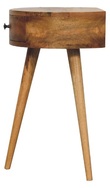 Solid Mango Wood Mini Circular Bedside Table with Smooth-Glide Drawer and Oak-Effect Finish, Desk for Bedroom, 32L x 40W x 52H cm, Brown Aosom UK