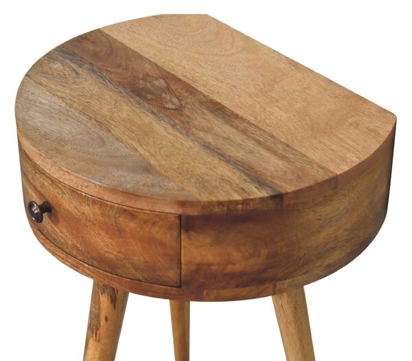 Solid Mango Wood Mini Circular Bedside Table with Smooth-Glide Drawer and Oak-Effect Finish, Desk for Bedroom, 32L x 40W x 52H cm, Brown Aosom UK