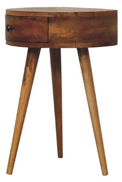 Solid Mango Wood Mini Circular Bedside Table with Smooth-Glide Drawer and Oak-Effect Finish, Desk for Bedroom, 32L x 40W x 52H cm, Brown Aosom UK