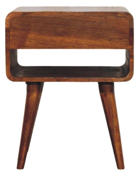 Solid Mango Wood Bedside Table with Spacious Drawer and Open Shelf, Nightstand with Minimalist Circular Profile, 35L x 45W x 56H cm, Brown Aosom UK