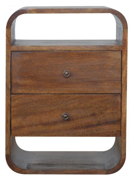 100% Solid Mango Wood Bedside Cabinet with 2 Smooth‑Gliding Drawers, 2 Open Slots, Table for Organised Storage, 35L x 40W x 55H cm, Brown Aosom UK