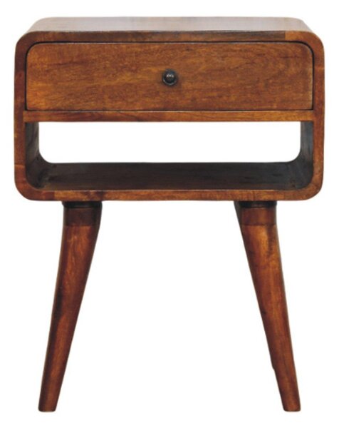 Solid Mango Wood Bedside Table with Spacious Drawer and Open Shelf, Nightstand with Minimalist Circular Profile, 35L x 45W x 56H cm, Brown Aosom UK