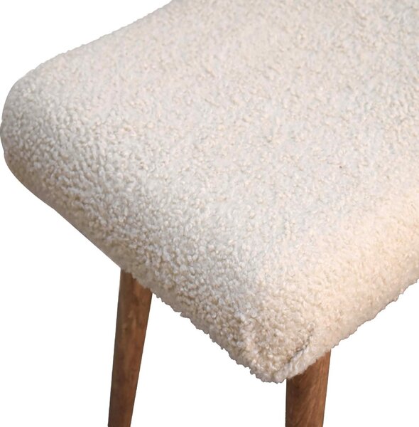Solid Wood Bouclé Curved Bench with Upholstered Seat, Handcrafted Sustainable Construction, Stool for Bedroom, 40L x 63W x 52H cm, Brown Aosom UK