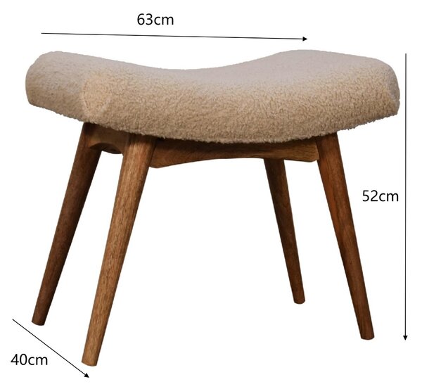 Solid Wood Bouclé Curved Bench with Upholstered Seat, Handcrafted Sustainable Construction, Stool for Bedroom, 40L x 63W x 52H cm, Brown Aosom UK