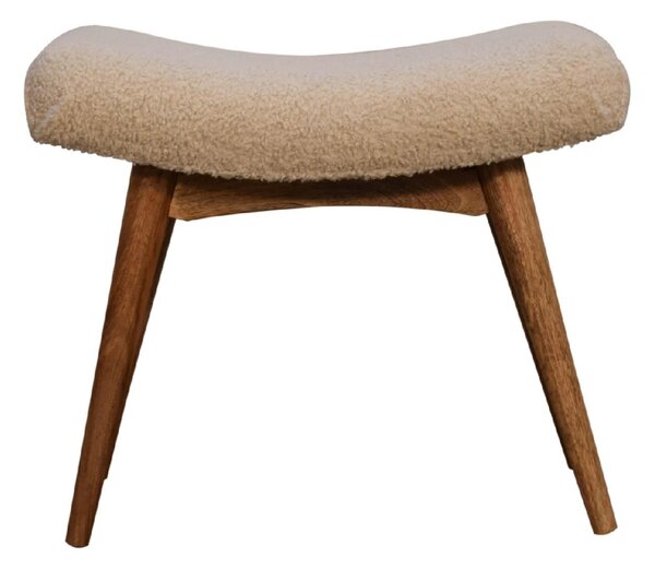 Solid Wood Bouclé Curved Bench with Upholstered Seat, Handcrafted Sustainable Construction, Stool for Bedroom, 40L x 63W x 52H cm, Brown Aosom UK