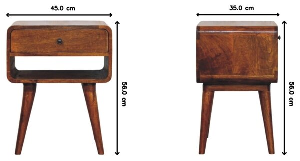 Solid Mango Wood Bedside Table with Spacious Drawer and Open Shelf, Nightstand with Minimalist Circular Profile, 35L x 45W x 56H cm, Brown Aosom UK
