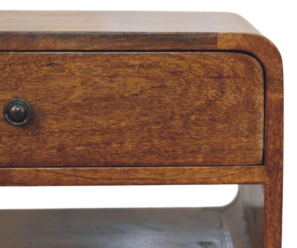 Solid Mango Wood Bedside Table with Spacious Drawer and Open Shelf, Nightstand with Minimalist Circular Profile, 35L x 45W x 56H cm, Brown Aosom UK
