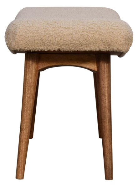 Solid Wood Bouclé Curved Bench with Upholstered Seat, Handcrafted Sustainable Construction, Stool for Bedroom, 40L x 63W x 52H cm, Brown Aosom UK