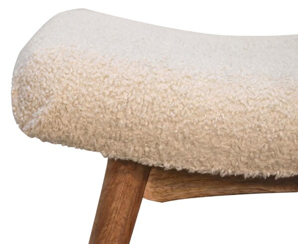 Solid Wood Bouclé Curved Bench with Upholstered Seat, Handcrafted Sustainable Construction, Stool for Bedroom, 40L x 63W x 52H cm, Brown Aosom UK