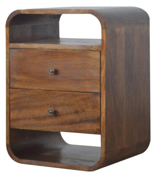 100% Solid Mango Wood Bedside Cabinet with 2 Smooth‑Gliding Drawers, 2 Open Slots, Table for Organised Storage, 35L x 40W x 55H cm, Brown Aosom UK