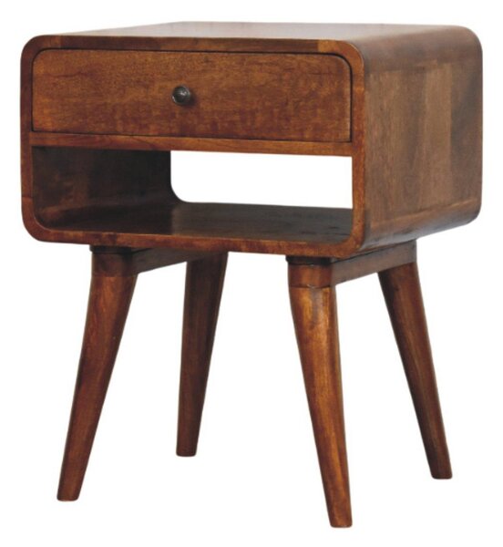 Solid Mango Wood Bedside Table with Spacious Drawer and Open Shelf, Nightstand with Minimalist Circular Profile, 35L x 45W x 56H cm, Brown Aosom UK