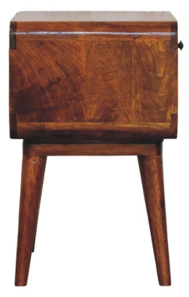 Solid Mango Wood Bedside Table with Spacious Drawer and Open Shelf, Nightstand with Minimalist Circular Profile, 35L x 45W x 56H cm, Brown Aosom UK