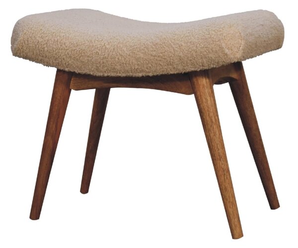 Solid Wood Bouclé Curved Bench with Upholstered Seat, Handcrafted Sustainable Construction, Stool for Bedroom, 40L x 63W x 52H cm, Brown Aosom UK