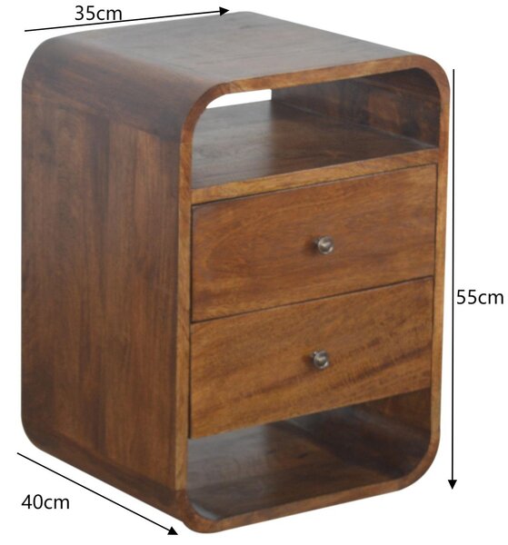 100% Solid Mango Wood Bedside Cabinet with 2 Smooth‑Gliding Drawers, 2 Open Slots, Table for Organised Storage, 35L x 40W x 55H cm, Brown Aosom UK
