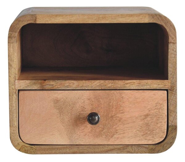 Solid Mango Wood Wall-Mounted Mini Bedside Table with Open Slot and Drawer, Space-Saving Desk with Curved Design, 25L x 30W x 25H cm, Brown Aosom UK